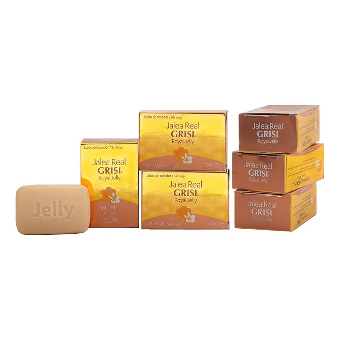 Grisi Royal Jelly Soap, Cleansing, and Smoothing Soap Nourish your skin, Improves your skin Elasticity, Extra Hydration, 6-Pack of 3.5 Oz each, 6 Bar Soaps.