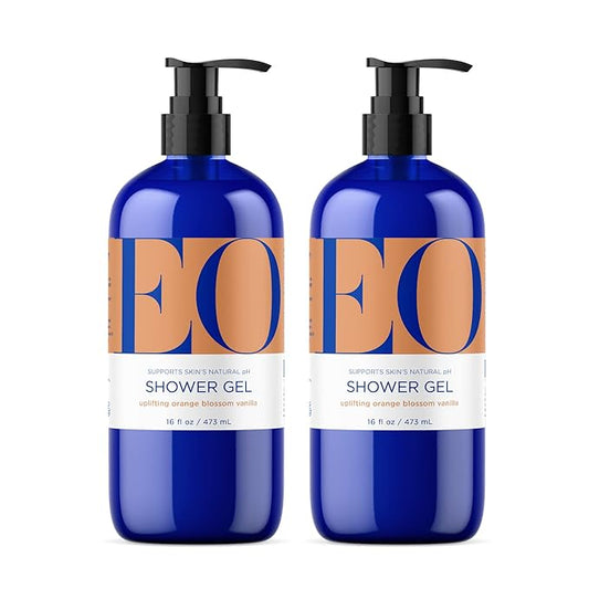 EO Shower Gel Body Wash, 16 Ounce (Pack of 2), Orange Blossom and Vanilla, Organic Plant-Based Skin Conditioning Cleanser with Pure Essentials Oils