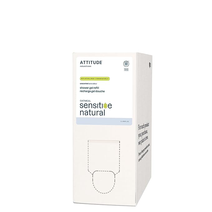 ATTITUDE Body Wash for Sensitive Skin, EWG Verified Shower Gel, Soothing Oat, Dermatologically Tested, Plant and Mineral-Based, Vegan Personal Care, Unscented, Bulk Refill, 67.6 Fl Oz