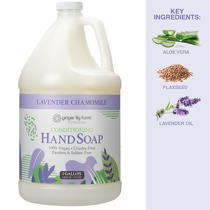 Ginger Lily Farms Botanicals All-Purpose Conditioning Liquid Hand Soap Refill, 100% Vegan & Cruelty-Free, Lavender Chamomile Scent, 1 Gallon (128 fl oz)