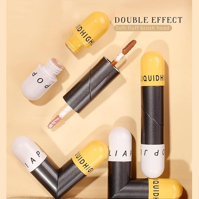 Liquid Highlighter Double-Headed Face Body Shimmer and Glitter Highlighter (Pink&Brown)