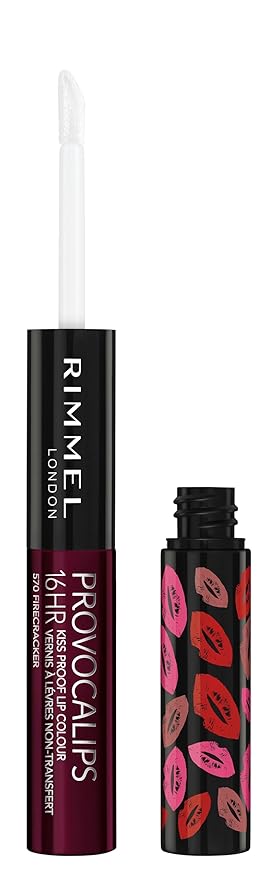 Rimmel London Provocalips 16hr Kiss-Proof Lip Color - Two-Step Liquid Lipstick to Lock in Color and Shine - 570 Firecracker, .14 fl.oz.