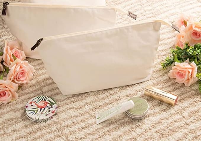 Juvale 6 Pack Canvas Makeup Bags with Zipper - 11.75 x 5.5 In White Cotton Canvas Makeup Bag Set for Toiletries and DIY Crafts