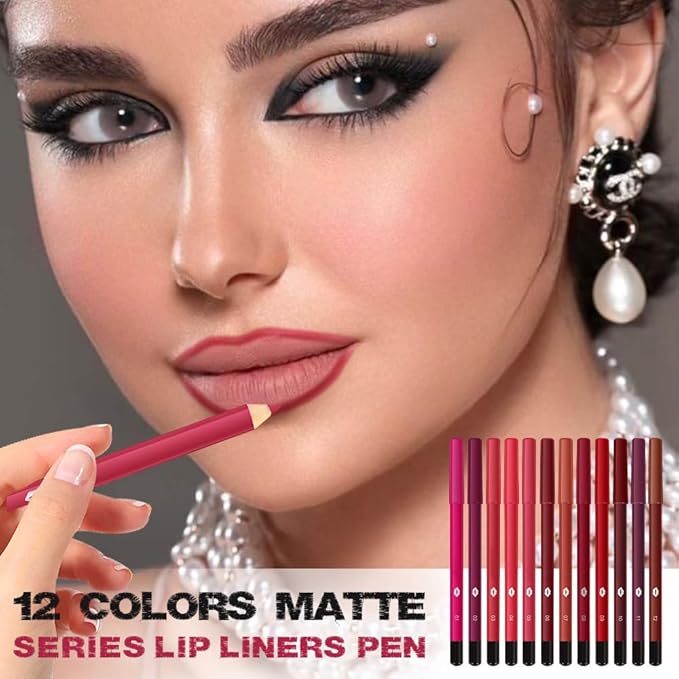 evpct 12Pcs Matte Waterproof Lip Liner Crayon Pencils Set Packs for Shaping & Sculpting Lips, Nude Pink Chestnut Maroon Dark Taupe Brown Plum Purple Deep Red Creamy Lipstick and Lip Liner Set