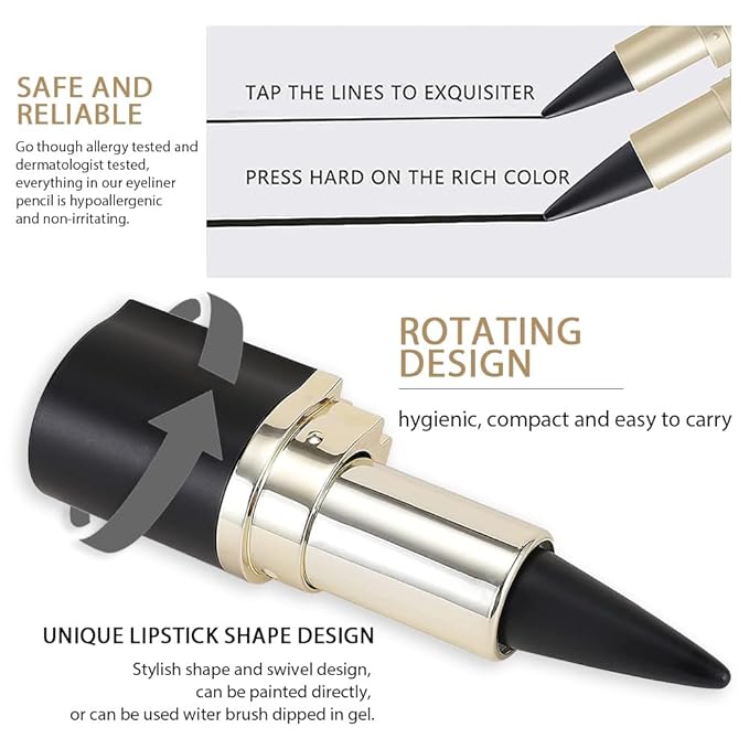 Kaely 2Pcs Black Gray Gel Eyeliner Pencil,Natural Cream Eye Liner Waterproof Smudge Proof,Cat Eye Black Smokey Eyeshadow Palette Stick Crayon,Goth Halloween Makeup,delineador de ojos contra el agua
