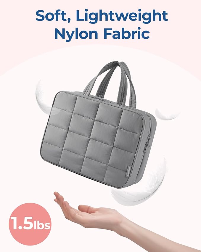 BAGSMART Travel Toiletry Bag with Jewelry Organizer, Hanging Travel Bag for Toiletries, Puffy Makeup Cosmetic Bag Organizer, Carry-on Travel Accessories Essentials, Grey-L