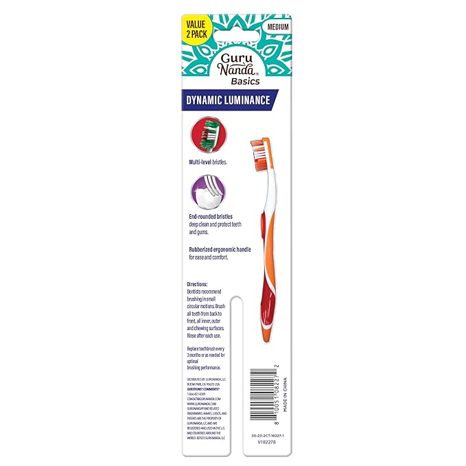 GuruNanda Dynamic Luminance Toothbrushes - Medium Bristles for Plaque Removal - Gentle on Teeth & Gums - Ideal for Kids & Adults - Pack of 2