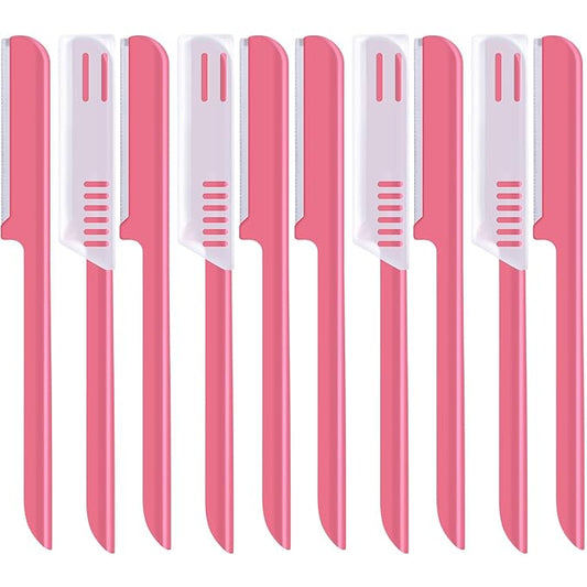 10 Pieces Eyebrow Razor for Women Facial Shaver Razor Brow Shaper Eyebrow Trimmer Dermaplaner Shaping Tool with Cover (Pink)