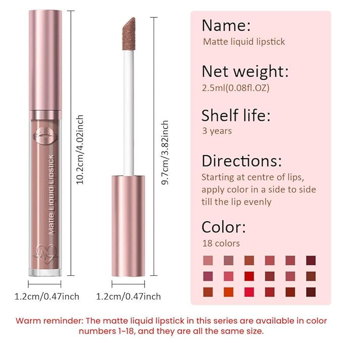 Matte Liquid Lipstick,Light Brown Liquid Lip Stains, Long Lasting Waterproof Lip Gloss Makeup, Velvet Non-Stick Cup Lips Stain X-02#