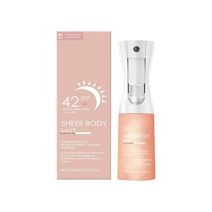 Sunglaze Sheer Body Mist Sunscreen SPF 42, Infused with Shimmering Body Oil, Hydrating Mist, Hydrates, Gives Skin a Glowy Finish, Lightweight, Gives Skin A Glowy Finish(6.7 Fl Oz)