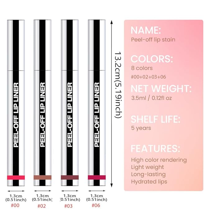 4 Pcs Matte Liquid Lip Stain Peel Off Lip Liner, Long Lasting Lip Tattoo, Waterproof & Transfer-Proof Lip Liner Peel Off Lip Gloss for All Skin Types.#00+#02+#03+#06