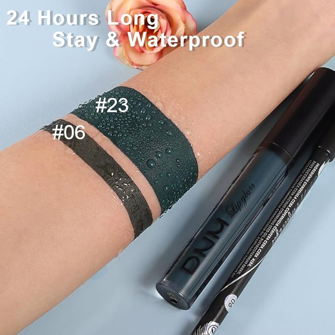 evpct 2Pcs Matte Dark Green Lipstick and Lip Liner Gloss Makeup Set matt Matte Liquid Lipstick Long Lasting Set 24H and with Lip Liner 23#