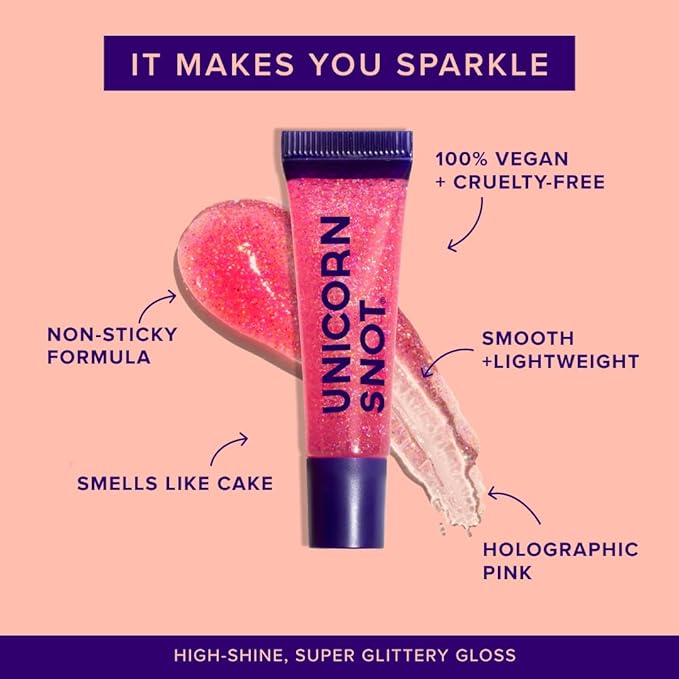 UNICORN SNOT Glitter Lip Gloss - Long-Lasting Sparkly Lip Shine - Vegan & Cruelty Free Non-Sticky Formula - Gloss for Festivals and Rave Makeup - High-Shine Glitter Lip Gloss, Pink (Flamingo)