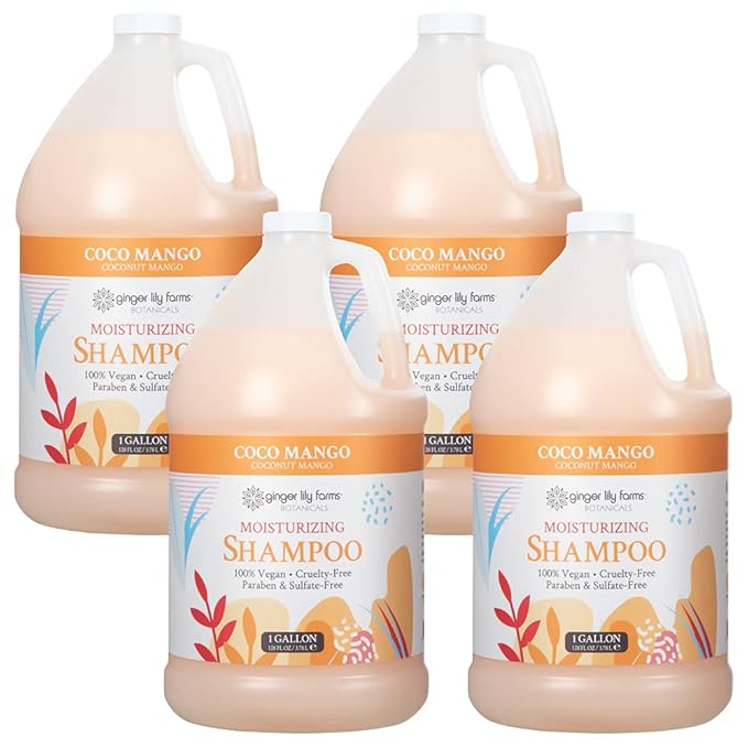 Ginger Lily Farms Botanicals Moisturizing Shampoo for All Hair Types, Coco Mango, 100% Vegan & Cruelty-Free, Coconut Mango Scent, 1 Gallon Refill (Pack of 4)