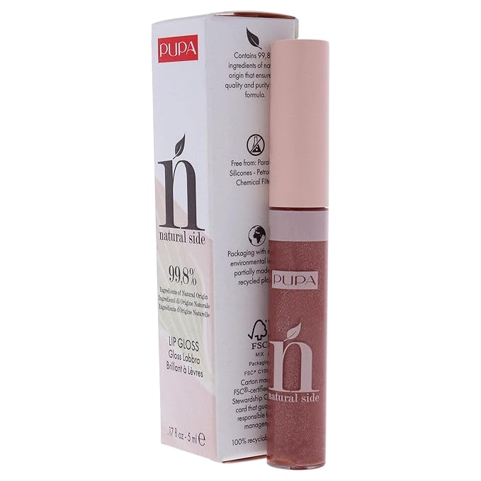 Pupa Milano Natural Side Lip Gloss - High Shine And Color Payoff - Nourishing Formula - Made With Natural Ingredients - Enriched With Oils To Moisturize The Lips - 004 Pearly Nude - 0.17 OZ