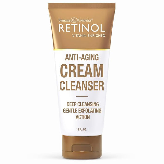 Retinol Cream Cleanser Anti-Aging – 5oz – Daily Deep Cleansing Facial Wash Improves Skin Texture, Moisturizes, And Exfoliates for Softer Face – Renewing Vitamin A Minimizes Wrinkles and Fine Lines