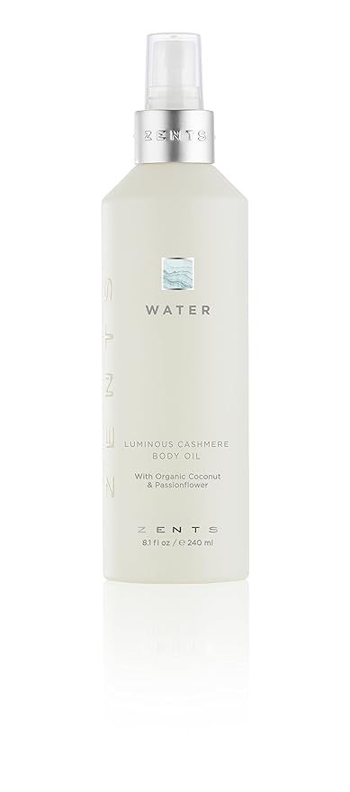 Zents Luminous Cashmere Body Oil (Water Fragrance) | Moisturizing Body Oil with Vitamin E & Organic Coconut Oil | Softens & Smooths Skin | 8 fl oz