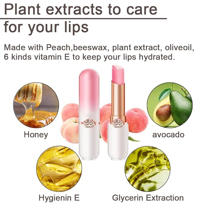 evpct 2Pcs Peach Tinted Lip Balms PH Lip Color Changing Lipstick Balm Stain Gift Set Queen for Women Girls Korean Mood Long Lasting Color Change Light Pink Lipstick Lip Tint Makeup Lip Plumper Gloss