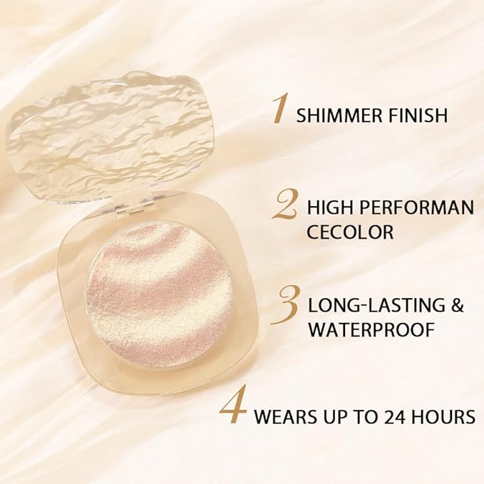 Low Saturation Delicate Long-Lasting Eyeshadow Palette, Monochrome Glitter Pressed Cream Single Vegan (10 Glittle Gold)