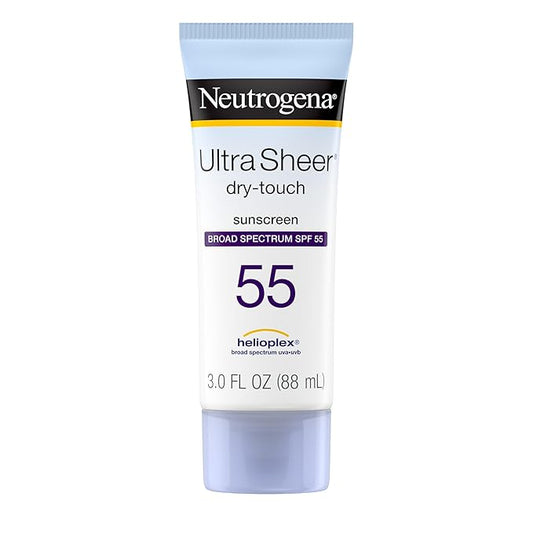 Neutrogena Ultra Sheer Dry-Touch Sunscreen Lotion, Broad Spectrum SPF 55 UVA/UVB Protection, Lightweight Water Resistant Face & Body Sunscreen, Non-Greasy, Travel Size, 3 fl. oz