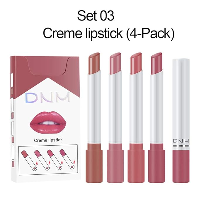 evpct 4Pcs Smoke Pipe Lip Color Changing Lipstick Little Smoke Cigarette Matte Lip Balm Set Kit for Women Beauty Lipstick and Lipliner Glossy Rose Pink Nude Lip Gloss Long Lasting 24