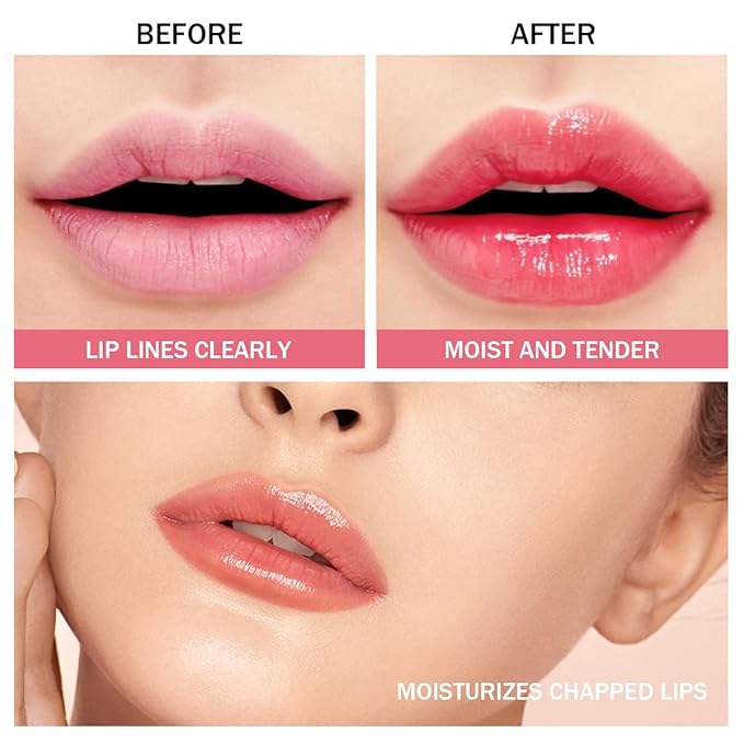 4 Pcs Plumping Lip Oil, Moisturizing Hydrating Lip Glow Oil Fruit Big Brush Head Lip Gloss Kit Smooth Glossy Finish Tinted Lip Balm, Non-sticky Fresh Texture