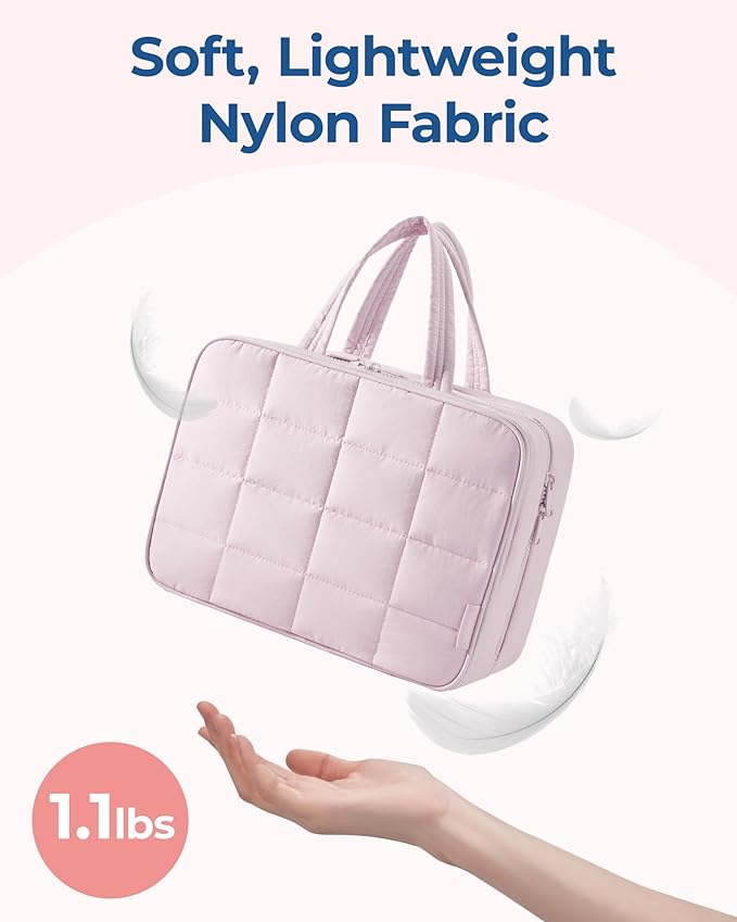 BAGSMART Travel Toiletry Bag with Jewelry Organizer, Hanging Travel Bag for Toiletries, Puffy Makeup Cosmetic Bag Organizer, Carry-on Travel Accessories Essentials, Pink-M