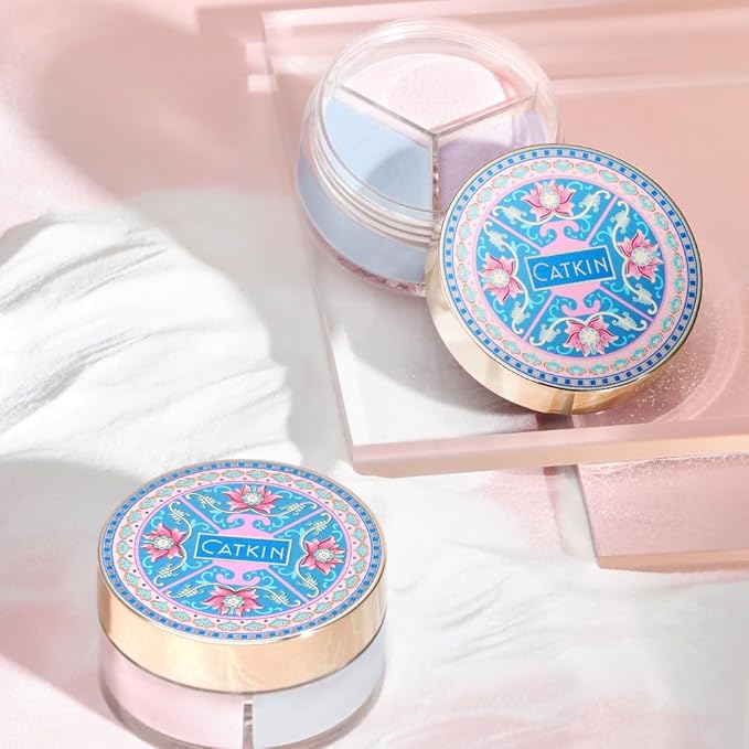 CATKIN Poreless Finish Loose Setting Powder Makeup, Translucent Velour Puff 42 oz