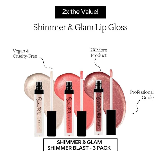 Pack of 3 Shimmer Lip Gloss for Girls & Women - Lip Glosses 2.1 FL Oz Total (0.7 FL Oz Each) - High Shine Lip Gloss - Cruelty Free - (Ice Queen, RosΓ© All Day, Champagne Kiss)