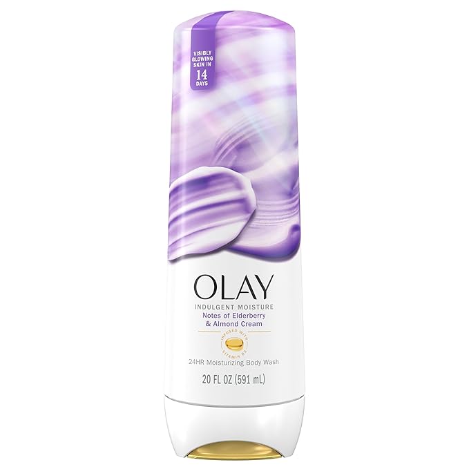 Olay Body Wash for Women, Indulgent Moisture, 24hr Moisturizing & Nourishing Formula, Infused with Vitamin B3 Complex, Luxurious Fragrances, Elderberry & Almond Cream Scent, 20 fl oz