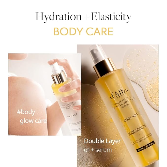 d'alba Piedmont Italian White Truffle Aromatic Body Mist Serum, Glowy Hydrating Body Serum Spray, Go-to Body Mist for dry and damaged skin, Romantic Fragrance Body Mist, Korean Skin Care (6.08 fl oz.)