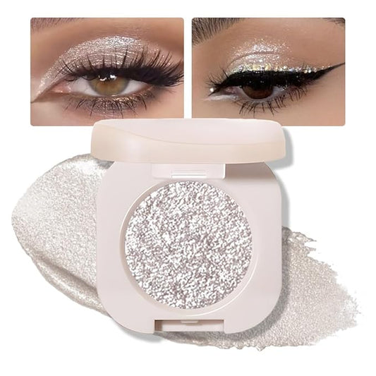 Glitter Shimmer Sparkle Eyeshadow Palette Makeup for Green Blue Eyes, Silver Glitter Shimmer Metallic Holographic Multichrome Cream Iridescent Single Monochrome Eye Shadow Makeup