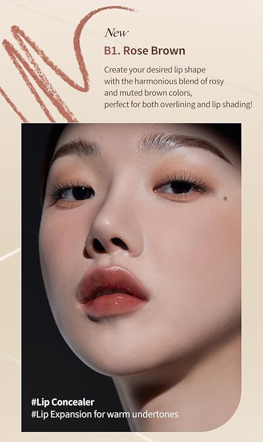 Heart Percent Dote On Mood Lip Pencil Slim, Defines and Fills Creamy Lip Liner Retractable Lipstick Pencil with Built-In Sharpener, B1. Rose Brown