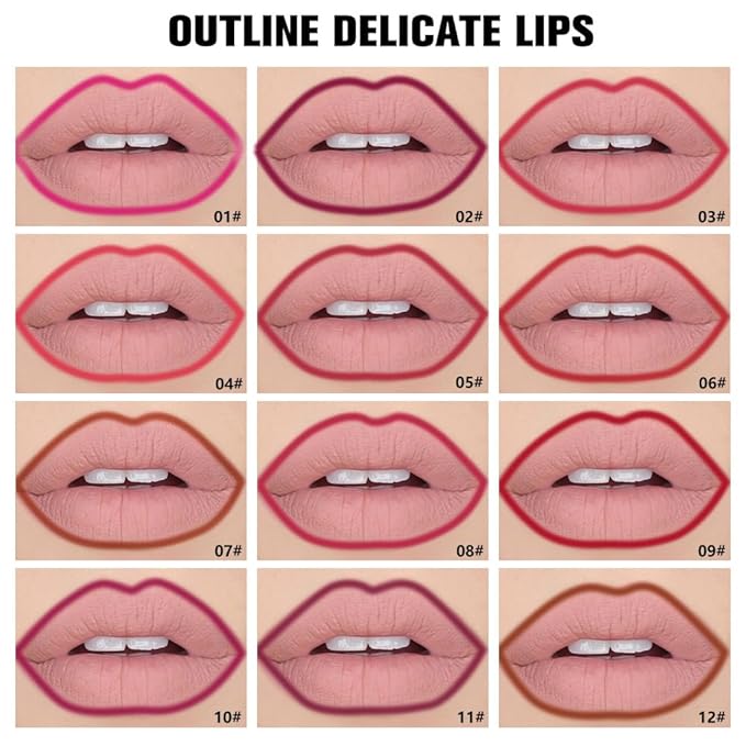 evpct 12Pcs Matte Waterproof Lip Liner Crayon Pencils Set Packs for Shaping & Sculpting Lips, Nude Pink Chestnut Maroon Dark Taupe Brown Plum Purple Deep Red Creamy Lipstick and Lip Liner Set