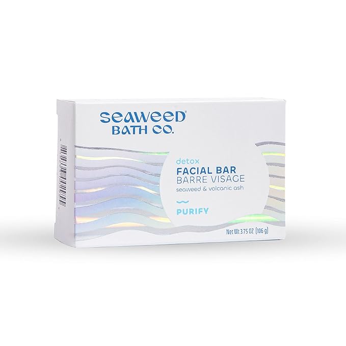 Seaweed Bath Co. Purify Detox Facial Bar Soap, 3.75 Ounce, Sustainably Harvested Seaweed, Volcanic Ash