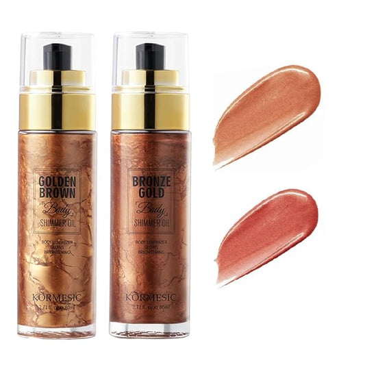 Shimmer Body Oil,Long Lasting Waterproof Face Brighten Glow Golden Brown)