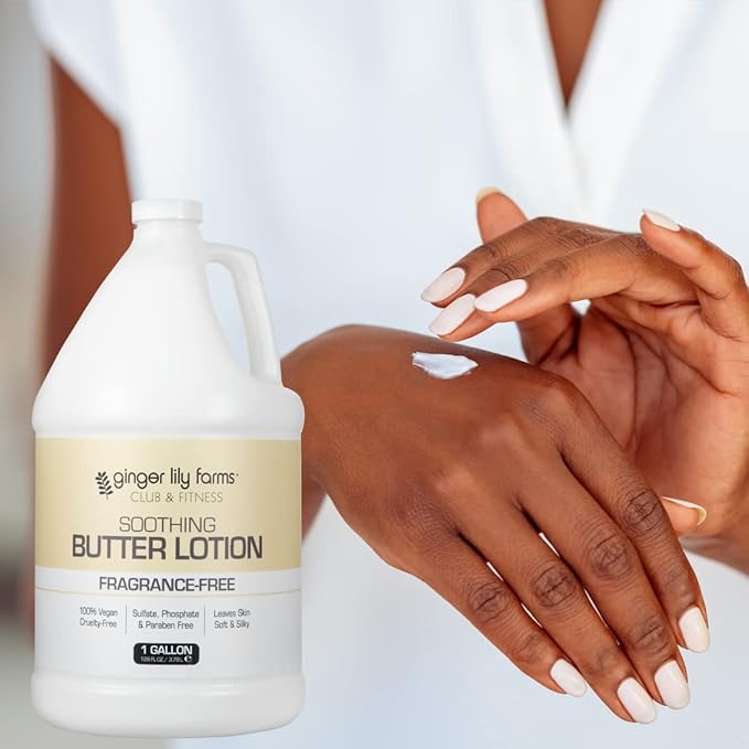 Ginger Lily Farms Club & Fitness Soothing Butter Lotion for Dry Skin, 100% Vegan & Cruelty-Free, Fragrance Free, 1 Gallon (128 fl oz) Refill (Pack of 2)