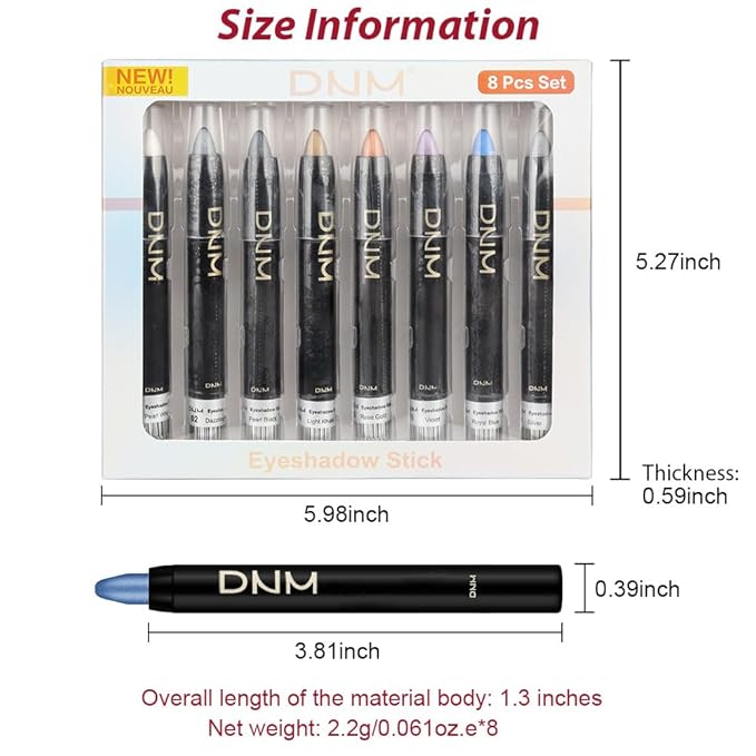 8Pcs Glitter Eye Shadow Sticks Liner Pencils Makeup, Pearl White Smokey Black Gray Silver Violet Purple Khaki Royal Blue Shimmer Glitter Eyeliner Pencil Cream Eyeshadow Palette Makeup for Older Women