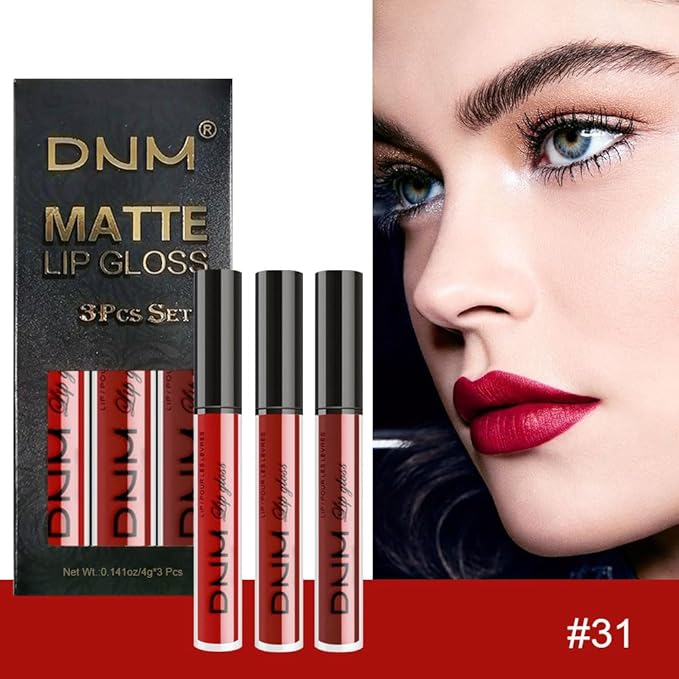 evpct 3Pcs Dark Deep Ruby Light Rose red Brown red Matte Liquid Lipstick Sets for Women 24-hour Matte+Lipstick Lipsticks Lip Stain Gloss Long Lasting 24 Smudge Waterproof
