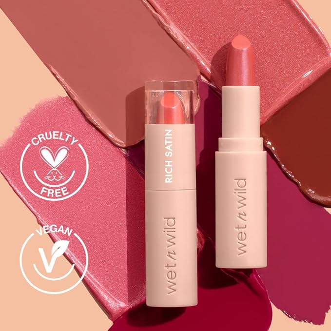 wet n wild Mega Last Rich Satin Lip Color, Rich Creamy Color with Satin Finish, Infused with Vitamin E & Moisturizing Argan Oil, Lightweight, Silky-Smooth, Vegan & Cruelty-Free - Brandy Kiss