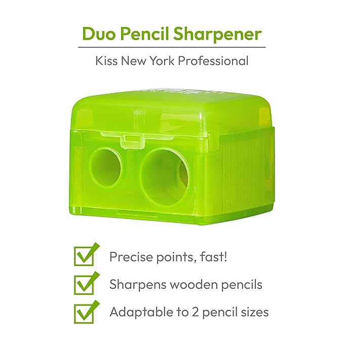 KISS NEW YORK Professional Duo Pencil Sharpener, Convenient, Essential Tool for Eye liner, Lip liner, Sharpens, Easy To Clean, Compact (Sharpener)