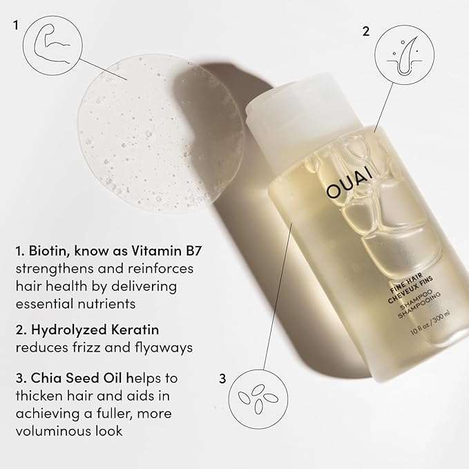 OUAI Fine Shampoo Refill - Volumizing Shampoo with Strengthening Keratin, Biotin & Chia Seed Oil for Fine Hair - Delivers Weightless Body - Paraben, Phthalate & Sulfate Free Hair Care (32 Fl Oz)
