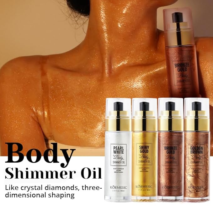 Shimmer Body Oil,Long Lasting Waterproof Face Brighten Glow Golden Brown)