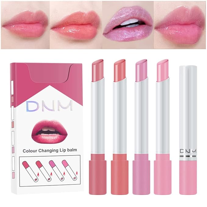 evpct 4 pk Mini Cigarette Color Changing Change Lipstick Sets PH Lip Balm Kit,DNM Litte Smoke Tube Red Lipstick Moisturizing Lip Stain Long Lasting Waterproof for Women labiales matte larga (A-Set05)