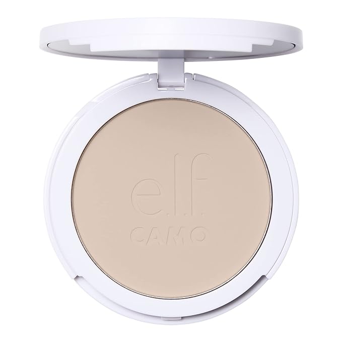 e.l.f. Camo Powder Foundation, Lightweight, Primer-Infused Buildable & Long-Lasting Medium-to-Full Coverage Foundation, Fair 100 W