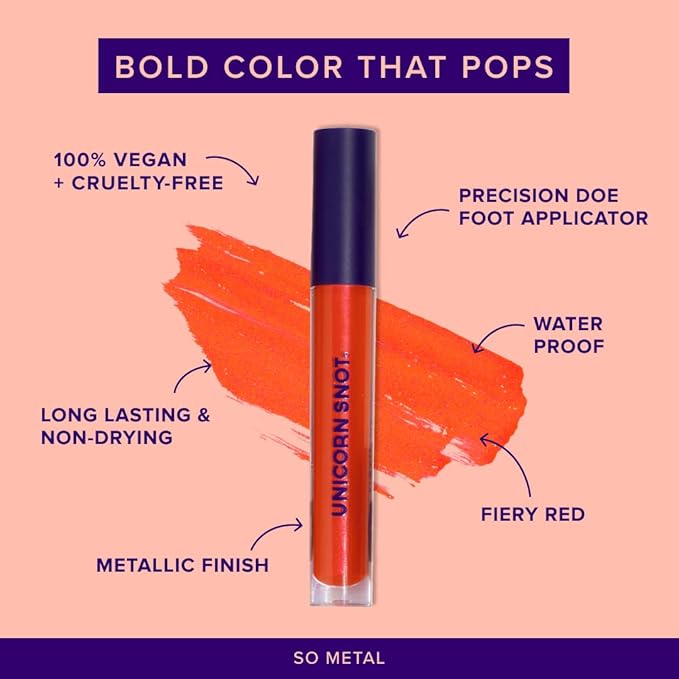 UNICORN SNOT Liquid Metal Lip Paint - Metallic Lip Gloss - Non-drying, Long-lasting Liquid Lipstick, Intense Pigment Color with Metallic Shimmer - Vegan, Cruelty-Free Makeup, Fiery Red (Lava)
