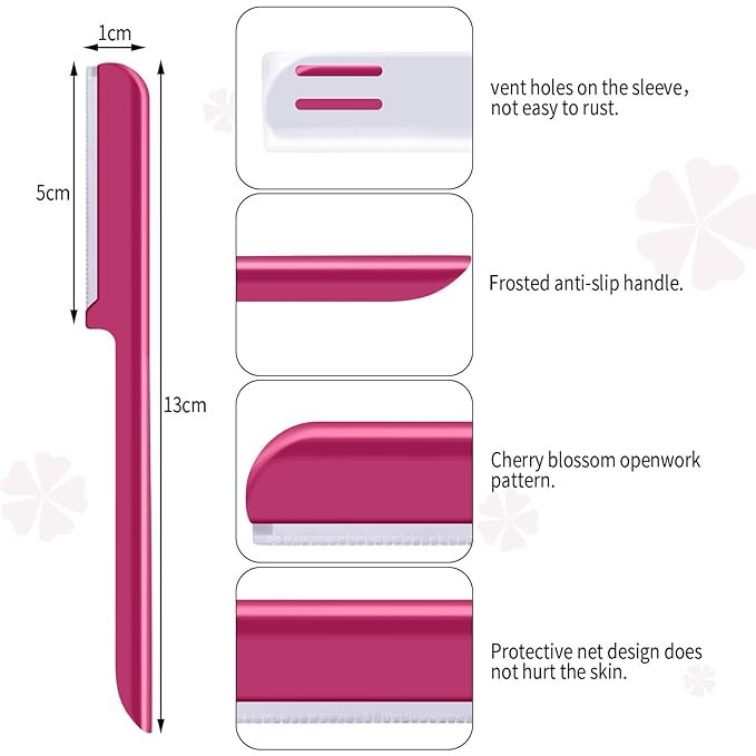 10 Pieces Women's Facial Razor Eyebrow Shaver Razor Brow Shaper Eyebrow Trimmer Dermaplaner Shaping Tool with Cover (Rose Red)