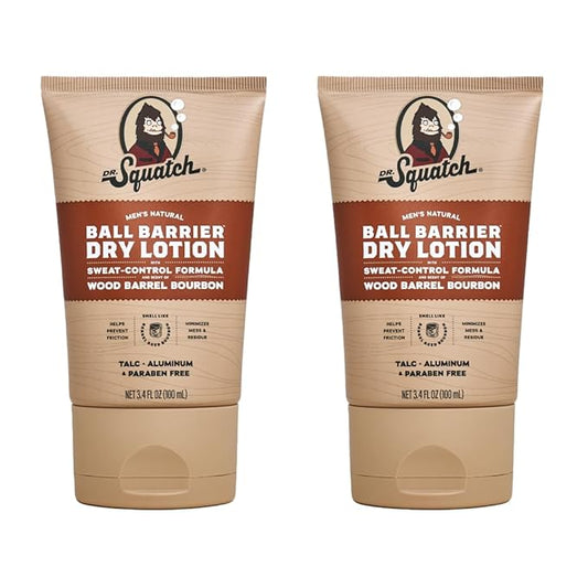 Dr. Squatch Ball Barrier Dry Lotion, No Mess Body Powder Lotion for Men, Made With Natural Ingredients - 2-Pack Wood Barrel Bourbon
