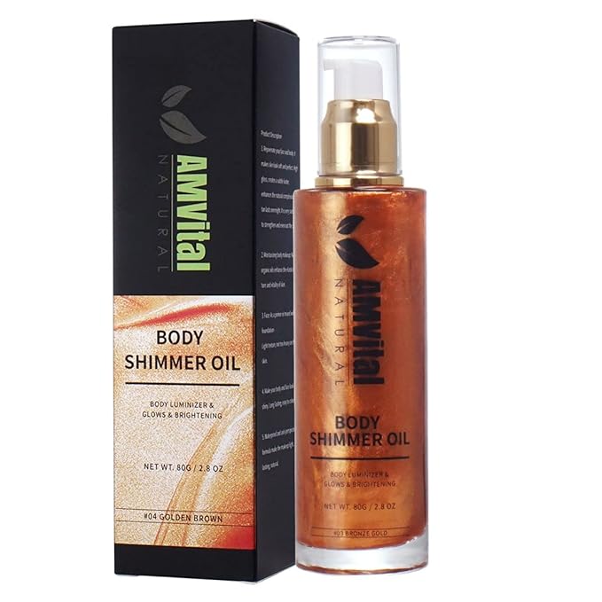 Shimmer Body Oil Golden Brown, Illuminator Highlighter for Body