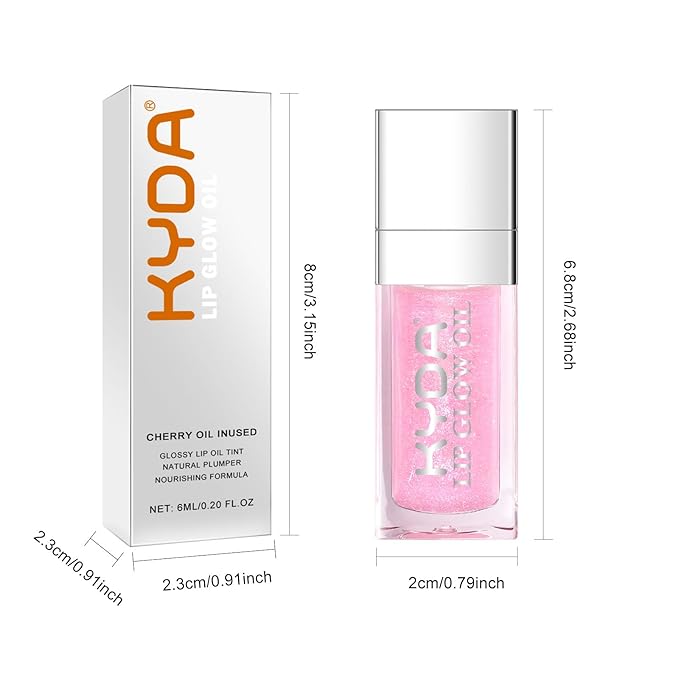 KYDA Hydrating Lip Glow Oil, Color Changing Tint, Moisturizing Lip Oil, Glossy Transparent Plumping Lip Gloss, Tinted Lip Oil for Lip Care and Dry Lips-Pearl Shimmer